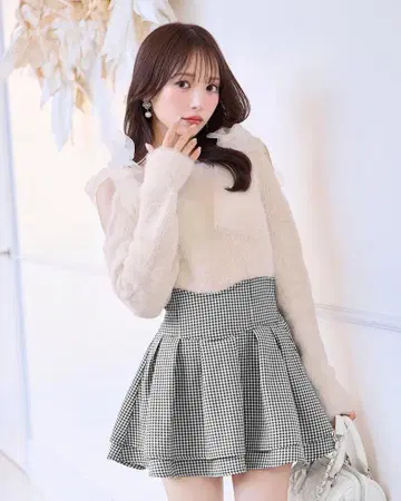미셸 마카롱 깅엄 체크 슬림 레그 스커트 (XS)
