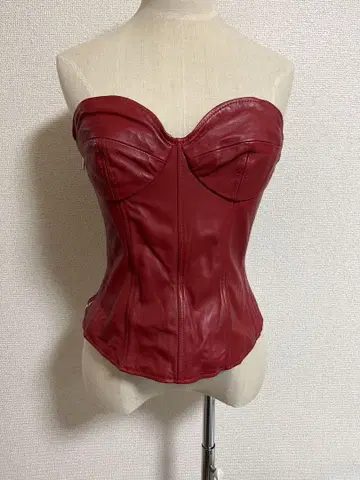 천연 가죽 뷔스티에 빨간색