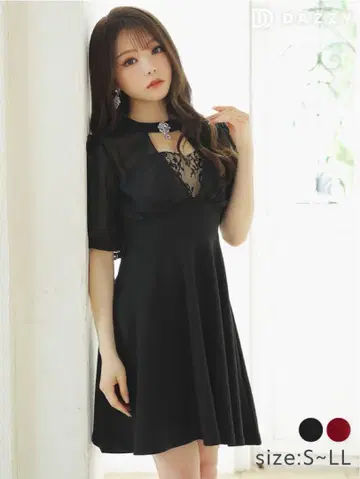 dazzy store 비즈 브로치 포함 시어 A라인 미니 드레스