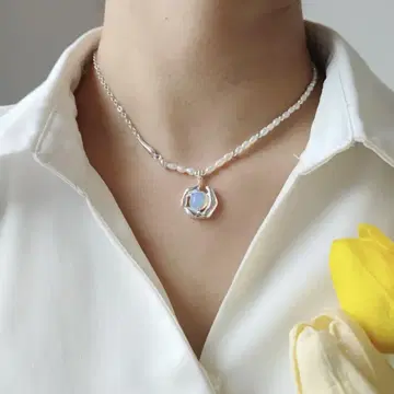 천연 오팔 x 담수 펄 x S925 실버 목걸이