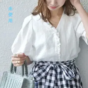 SHIPS Any 택 포함 미사용 프릴 소매 린넨 화이트 버튼 셔츠