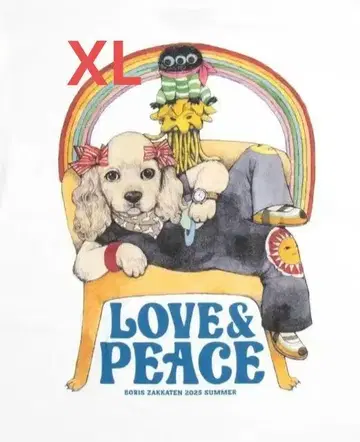 보리스 잡화점 히구치 유코 LOVE&PEACE 화이트 흰색 T셔츠 XL