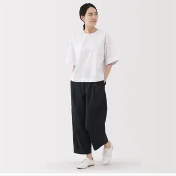 무인양품 건조하기 쉬운 브로드 와이드 테이퍼드 팬츠 여성 M 블랙