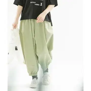 놉 데 노드 밑단 밴딩 코튼 블렌드 사루엘 팬츠 벌룬 카키