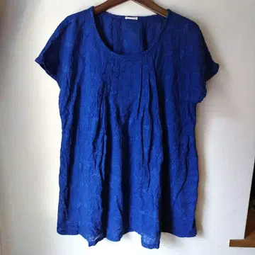 정통 네이비 나염 리프 원단 패턴 프렌치 슬리브 상의 작가 작품