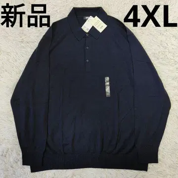 새상품 특대형 세탁 가능 엑스트라 파인 메리노 피케 셔츠 4XL 네이비