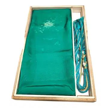 에메랄드 그린 실크 기모노 잡화 세트 허리띠 오비 장식 천 세트 성인식