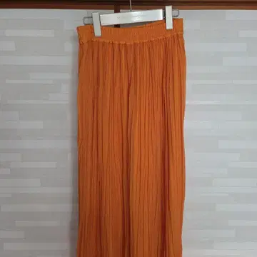 오렌지 플리츠 팬츠 허리밴딩