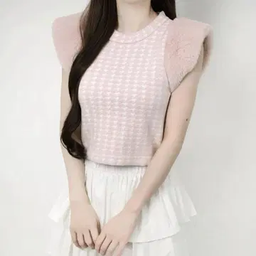 루미뇽 Houndstooth fur knit top