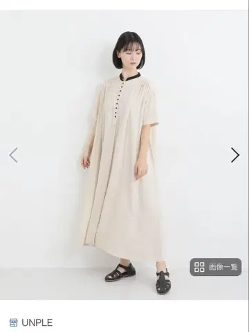 UNPLE 레이온 린넨 보일 개더 원피스