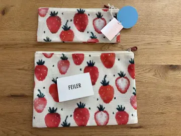 [ 미사용 새상품 ] FEILER 메쉬 파우치 딸기 스트로베리 도트 무늬