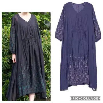 아즈노아즈두바즈 풍성한 자수 원피스 보라색 루즈핏