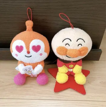 호빵맨과 짤랑이 코로후와 봉제 인형 오렌지 컬러 하트 눈 봉제 인형