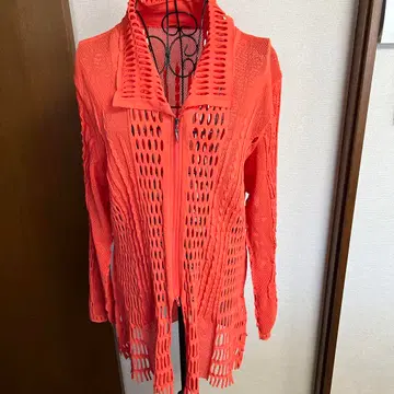 히로코비스 오렌지 메쉬 긴팔 가디건