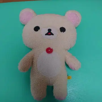 코리락쿠마 봉제 인형 핑크 귀 빨간색 버튼