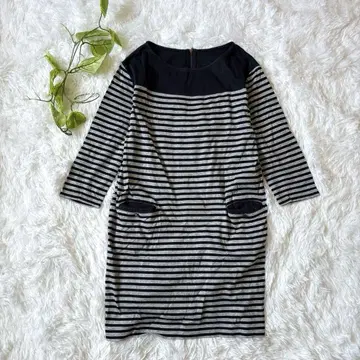 새상품급 여성용 7부 소매 튜닉 (M) 보더 이토킨 코튼 면