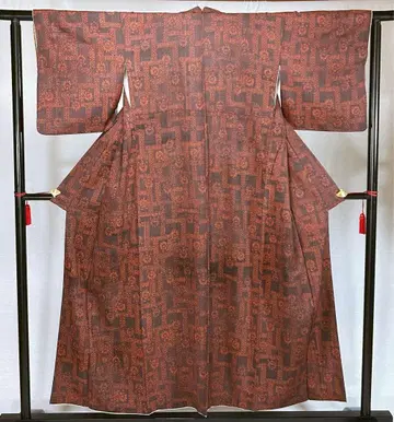 KS80 캐주얼 기모노 코몬 블랙 오렌지 기하학 패턴 꽃무늬 익명 배송