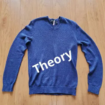 Theory 블루 V넥 린넨 100% 썸머 니트 남성용 XS