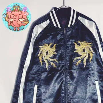 스카잔 블랙 x 실버 자수 봉황 래글런 일심여경 L 사이즈