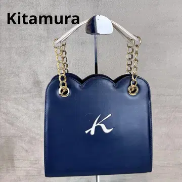 Kitamura 네이비 스캘럽 디자인 핸드백 손잡이 체인 포멀