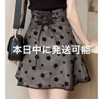 MARY QUANT 데이지 플로키 프린트 백 레이스업 미니 치마바지