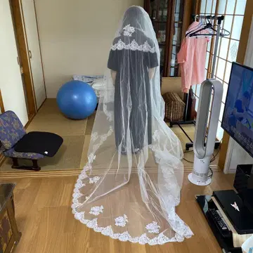 레이스 장식의 롱 웨딩 베일 마리아 베일