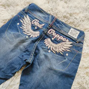 RED PEPPER 데님 자수 천사의 깃털 W34 자수 히게 바이커