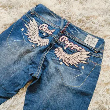 RED PEPPER 데님 자수 천사의 깃털 W34 자수 히게 바이커