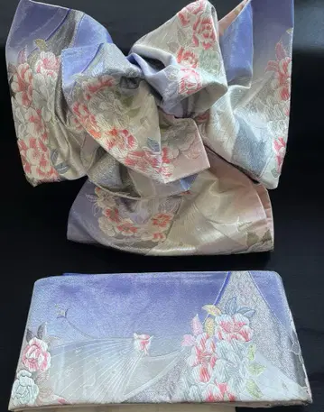 카와리츠쿠리 오비 동백 보라색 리본 후리소데 호몬기 순수 실크