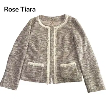 새상품급 Rose Tiara 트위드 자켓 노카라 핑크 베이지 42