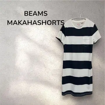 BEAMS 빔즈 보더 티셔츠 원피스 화이트 x 다크 네이비 M