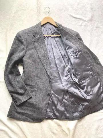 턴불앤애서 트위드 윈도우 체크 무늬 자켓 그레이 XL