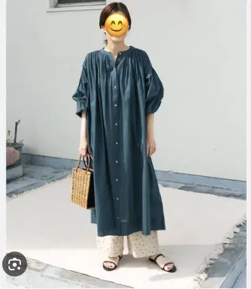 어반 리서치 도어스 새상품 코튼 보일 개더 원피스 긴팔 네이비