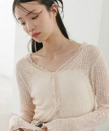heather 시어 레이스 가디건 핑크