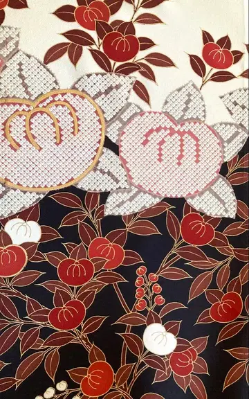 타치바나 패턴의 후리소데 해체 천 화이트 계열 크림색 160cm