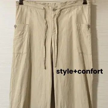 [ style+confort ] 와이드 팬츠 로우라이즈 베이지 면 린넨