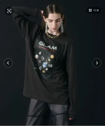 GLAM 우주 테마 롱 슬리브 T셔츠