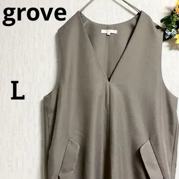 grove 베이지 V넥 원피스 오버롤 스커트 L [ 712 ]