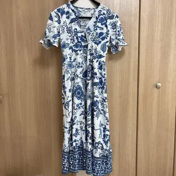꽃무늬 반팔 롱 원피스