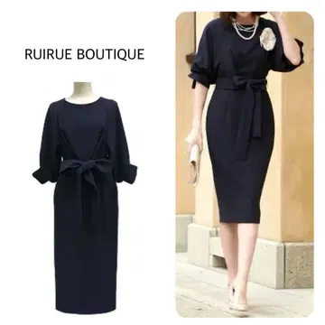 RUIRUE BOUTIQUE 벌룬 슬리브 원피스 다크 네이비 M