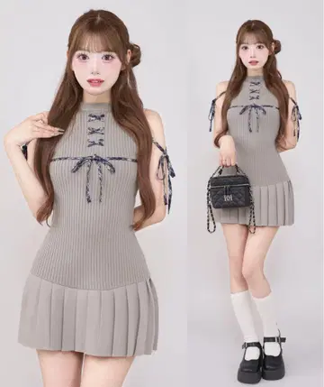 도킹 레이스업 미니 원피스 그레이 FL Free L 사이즈