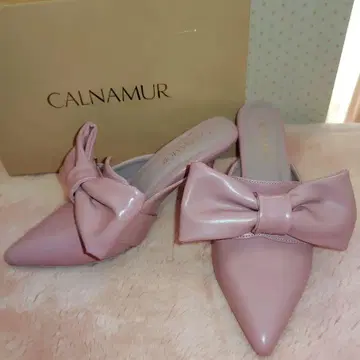 CALNAMUR 빅 리본 클립 뮬 L 핑크