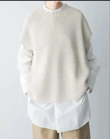 KAGURE 와이드 코튼 니트 베스트 아이보리
