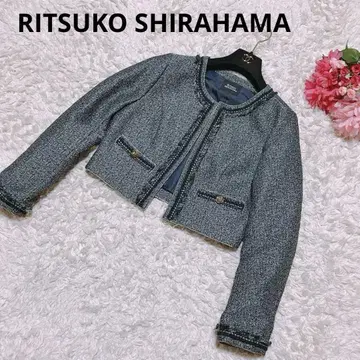 RITSUKO SHIRAHAMA 노카라 자켓 네이비 x 화이트 L