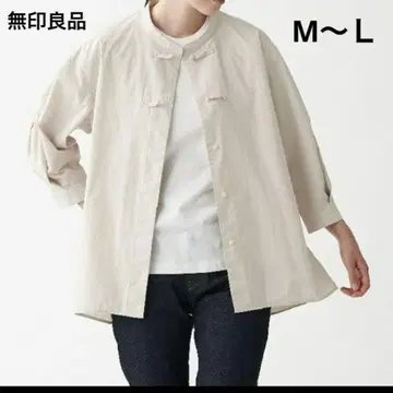 무인양품 와셔 포플린 매듭 단추 미들 셔츠 페이드 베이지 M~L