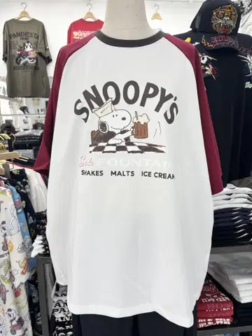 (48) SNOOPY'S 래글런 티셔츠 화이트/버건디