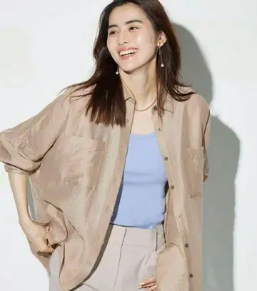 PLST 플라스테 돌먼 슬리브 시어 셔츠 M 베이지
