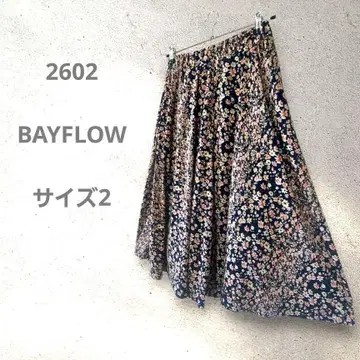 BAYFLOW 플레어 롱 스커트 네이비 미니 꽃무늬 귀여운 엘레강트 2
