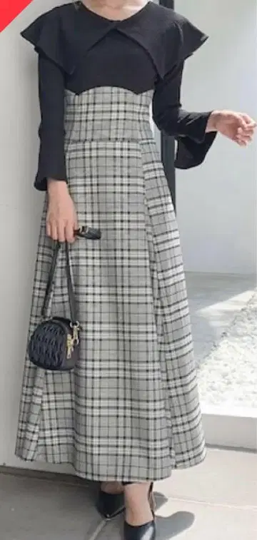 체크 무늬 롱 원피스 M