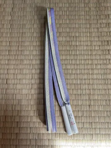 실크제 니시진 허리띠 보라색과 금색 스트라이프 미사용 새상품